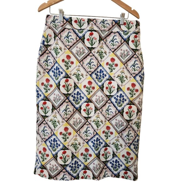 Boden Floral Patchwork Midi Pencil Skirt Floral Nature Boho Coquette Pretty Cute